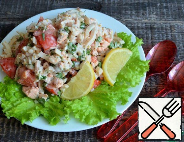 Salad with Squid, Salmon and Rice Recipe