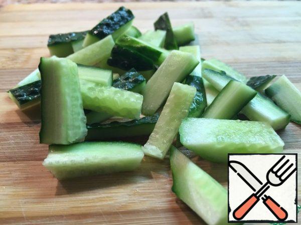 Cucumber cut into strips.
