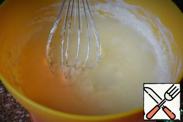 Pour in the hot potato broth, beat with a whisk until smooth.