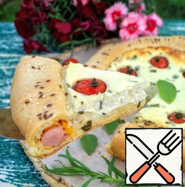 Pie with Cottage Cheese, Brynza and Sausages Recipe