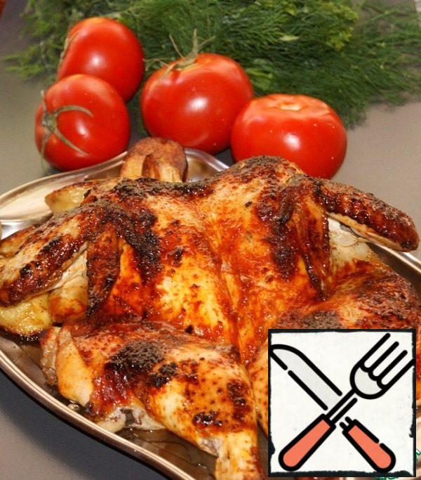 Bake in a preheated 190"C oven until ready. The time depends on the weight of the chicken. It took me 1.5 hours. Focus on your oven!