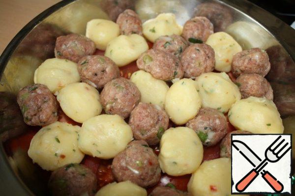 Then put the meatballs in the mix.