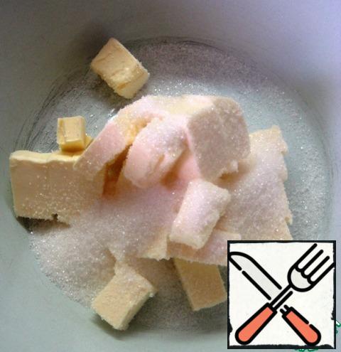 Dough:
in a bowl, combine the pieces of cold butter and sugar.