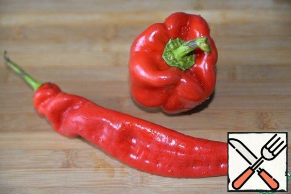 We take red Bulgarian and red hot pepper, show for clarity.