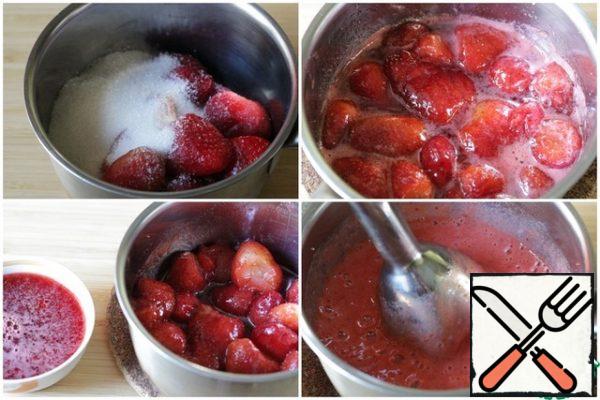 To prepare strawberry coulis (sauce).
Put the strawberries in a small saucepan, add the lemon juice and sugar. Stirring, bring to a low heat until the sugar is completely dissolved. Then put the berries in the bowl of a blender and chop. Cool the ready-made coolies and store them in the refrigerator until serving.
I made it from frozen berries, which I let go a little before cooking. I drained the syrup and crushed only the berries.