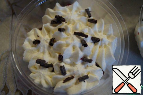 The finished dessert will be decorated with chocolate chips, and put in the refrigerator for at least 2 hours. Serve the dessert well chilled. 