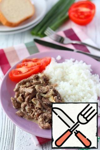 To stewed liver with mushrooms, as a side dish, you can serve mashed potatoes, pasta, buckwheat or rice porridge, etc. Bon Appetit!