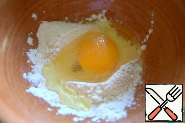 For dumplings, beat an egg into the flour and add salt.