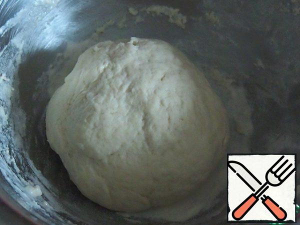 In a bowl, sift the flour, add salt, yeast and the remaining milk, and mix. Add the olive oil and knead the dough. Cover with a towel and leave in a warm place for 40 minutes to rise.