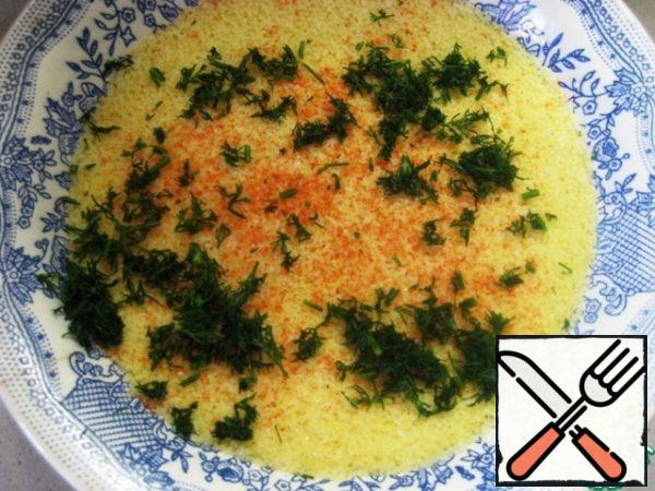 Then add salt/red pepper to taste, chopped dill and mix gently. Allow to cool completely.