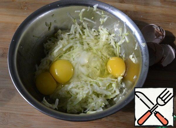 Add the eggs and mix.