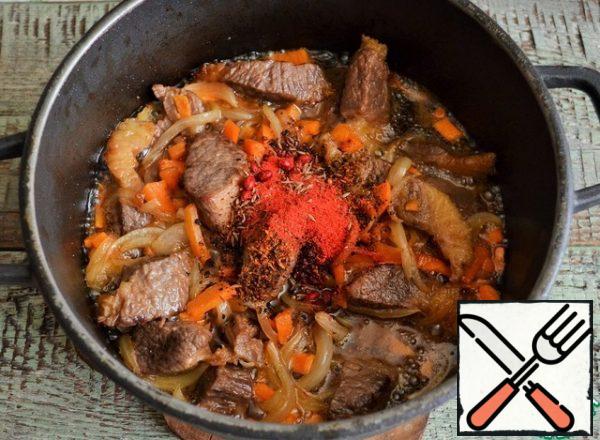 Fry the carrots, add spices, salt, and a little stronger than it should be.