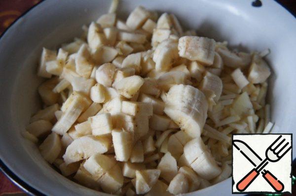 Add the peeled and sliced bananas.