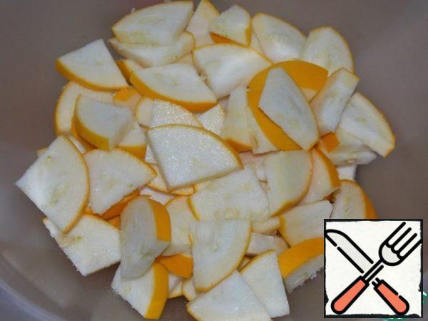 Put in a bowl, add a little salt and leave for 10 minutes.