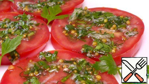 We take it out of the refrigerator and serve it to the table! Pickled tomatoes in Italian fast cooking are very tasty and flavorful) We can't stand it and steal a piece after 15 minutes)