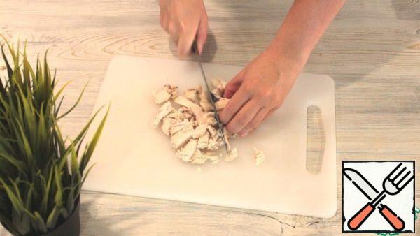Arbitrarily cut into the breast. Put it, mushrooms and onions in a blender. Grind into a homogeneous mass. Salt, pepper, add your favorite spices.