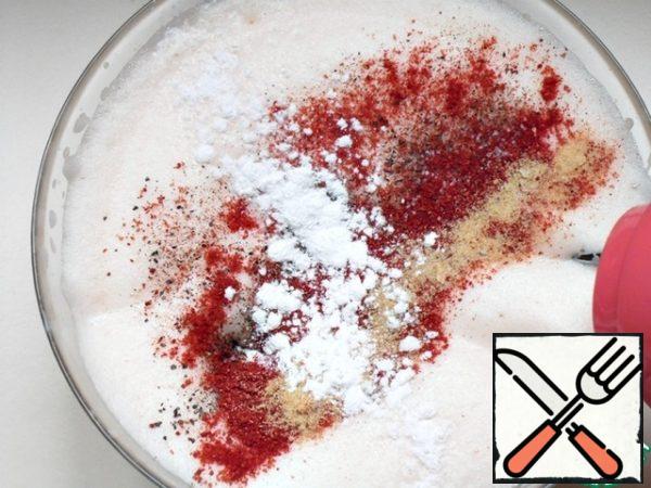pour in the kefir, add spices and baking powder.,