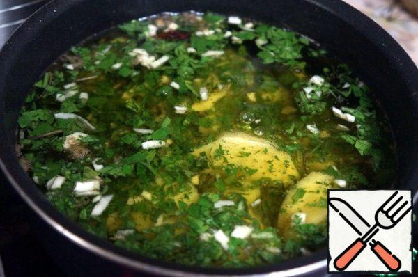Just before the potatoes are ready add the parsley and garlic mixture and remove.