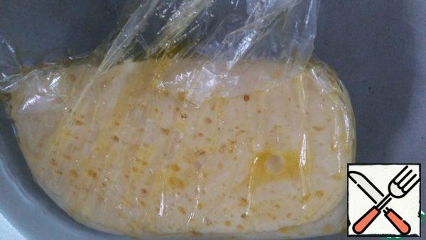 Put the cheese in a bag greased with oil from the inside, firmly squeeze and lower it into hot water at a temperature of 70-80 degrees, for 20-25 minutes.