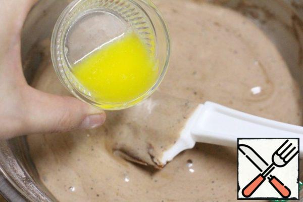 Melt the butter and add to the bowl. Add vanilla extract.