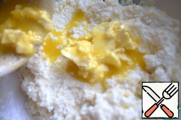 Pour in the melted butter.