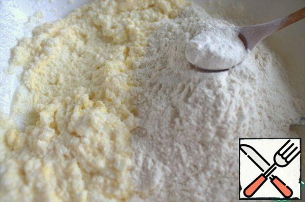 Add flour with baking powder and salt.