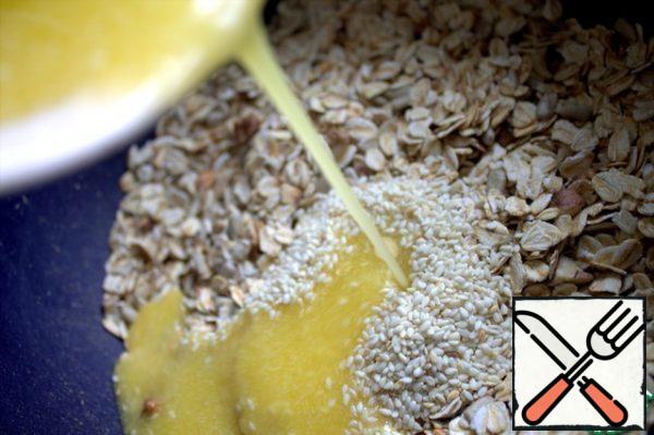 Pour into a dry mixture.