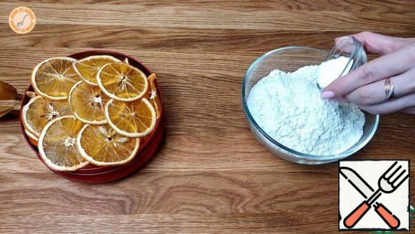 Add baking powder to the flour.