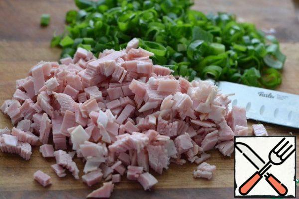 Add chopped green onions and ham.