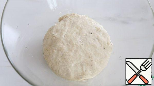 Brush the sides of the bowl with oil and place the dough in it. Cover with a damp towel and leave to rise for an hour in a warm place.