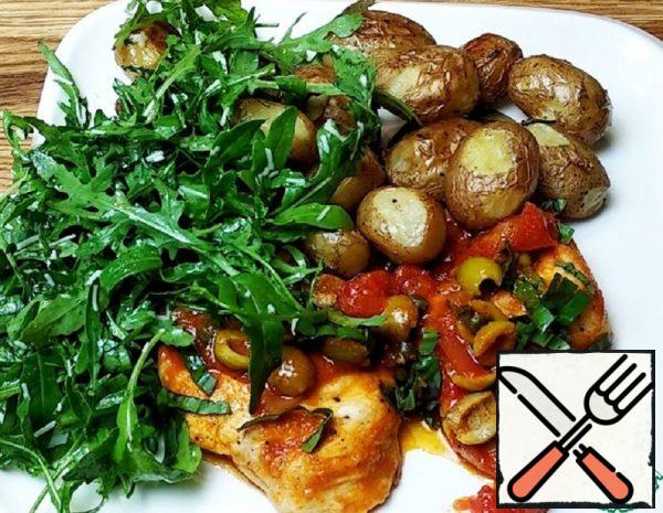 Tender Chicken with Potatoes and Salad Recipe