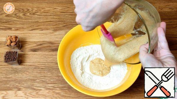 Add cornstarch, salt, and soda to the flour. Combine 2 mixtures and knead the dough.