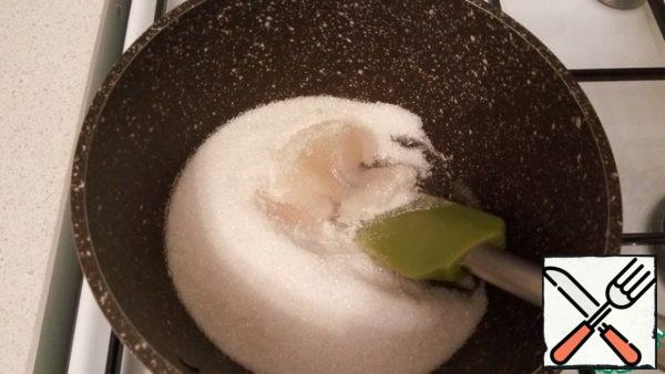 Add the entire volume of sugar and mix