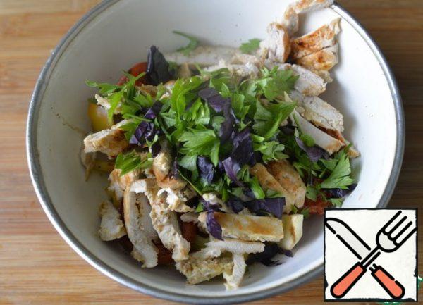Mix the salad carefully so as not to overwhelm the tomatoes.