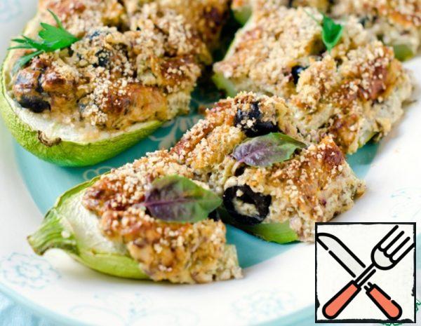 Put the zucchini in a preheated 180 degree oven for 30-35 minutes. Serve, garnished with herbs.