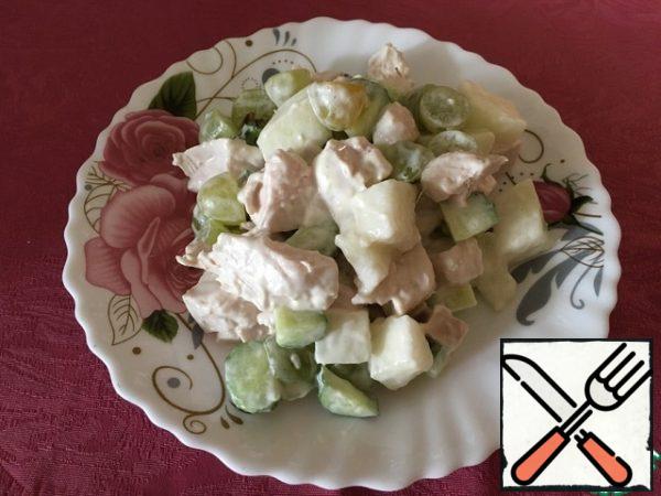 Then add lemon juice, salt and yogurt.  We mix everything.
