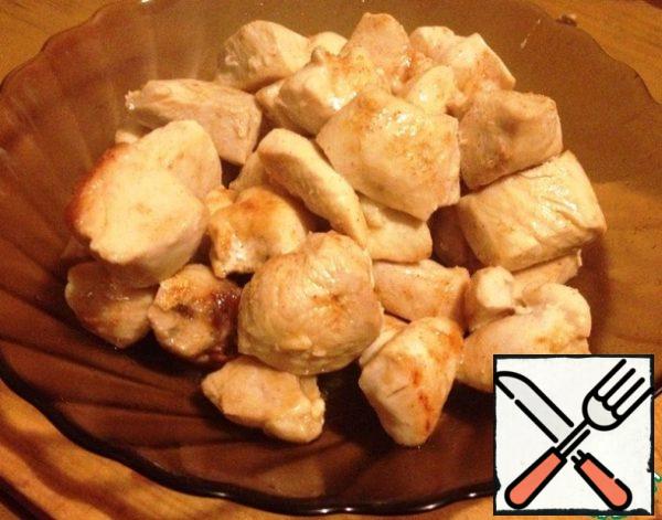 Heat the vegetable oil in a saucepan. Fry the fillet almost until tender. Transfer to a plate and set aside for now.