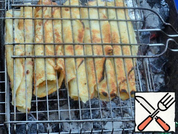 Pancakes can and should be served! reheat on the grill.