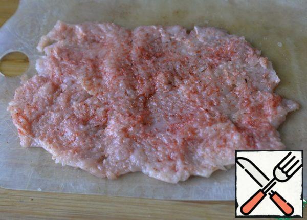 RUB with salt, chili pepper, curry, paprika and black pepper.