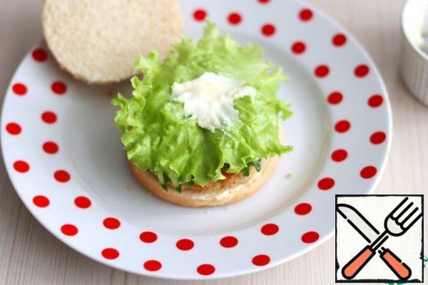 Next, add the lettuce leaves. 