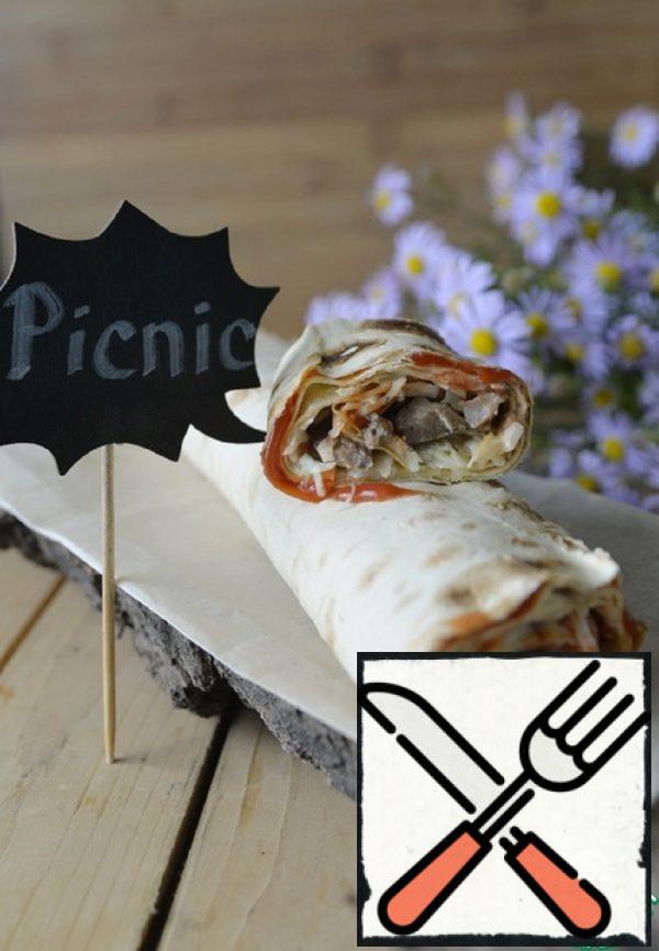Pita Bread Roll with Turkey and Cabbage Recipe