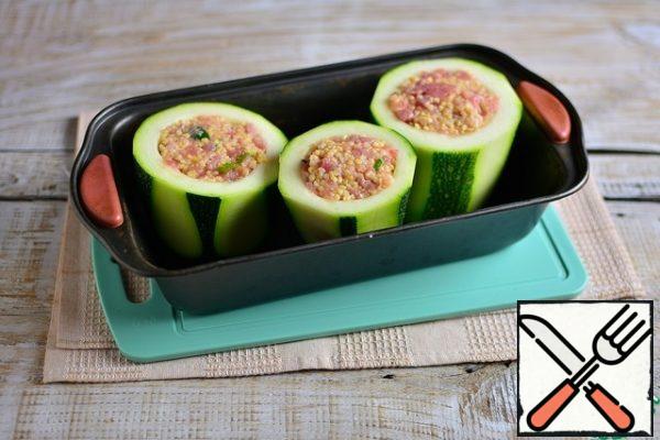 For beauty, you can cut the skin off the "cups" of zucchini in strips, put them in a baking dish, and stuff them.