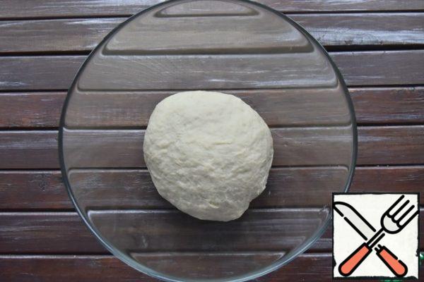 Knead dough. Put in a bowl, cover with cling film and leave in a warm place until increased in volume.
