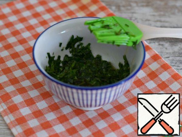 Greens (I have parsley) finely chop. Add a little salt and olive oil to the greens. Stir.