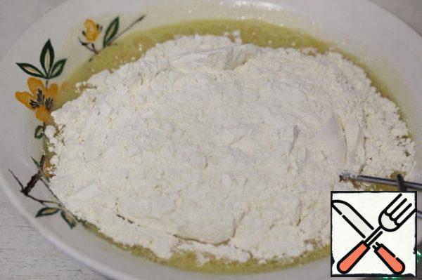 Add the flour mixture and mix.