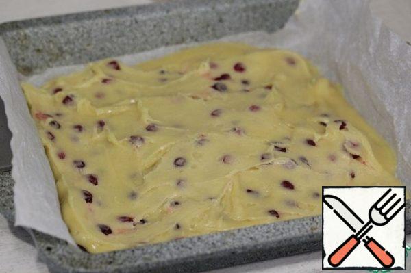 Put the dough in a form covered with baking paper.
The size of the form is 20x20 cm.
Bake in the oven, preheated to 180°, for 30-40 minutes.