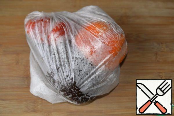 Put the vegetables in a bag for 15 minutes, so it is easier to remove the skin.
