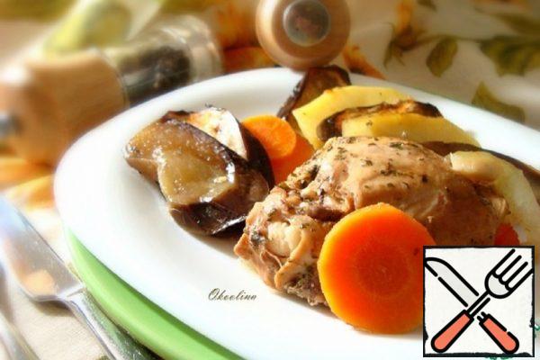 Stewed Chicken Legs with Eggplant, Vegetables Recipe