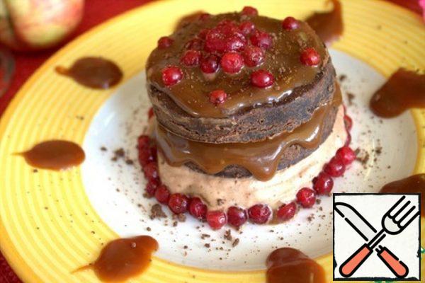 Chocolate and Caramel Dessert with Cowberries Recipe