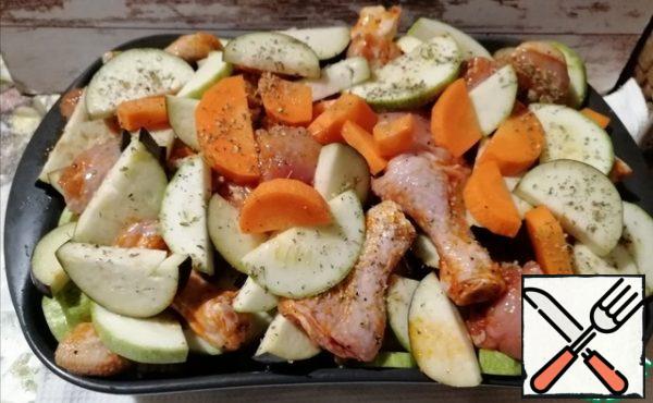 Add salt to the vegetables and put some of them on top.